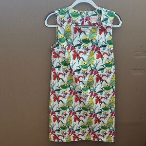 Persifor Tropical Floral Shift Dress - White with Yellow & Green Accents